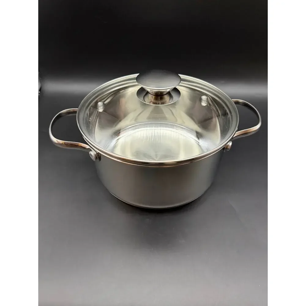 NEW Wolfgang Puck 3 Qt Stainless Steel Covered Casserole Baking Pot w/ Glass Lid